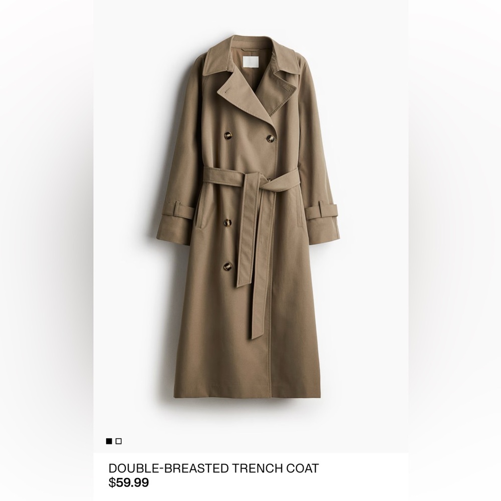 Double-Breasted Long Trench Coat - Olive Brown